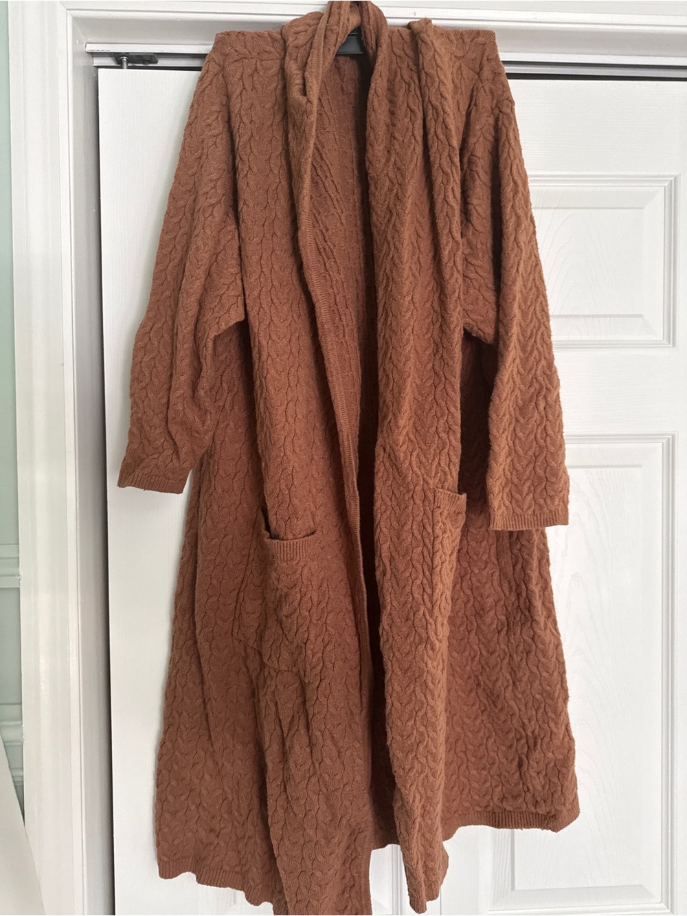 Tahari Rust Cable Knit Open Front Cardigan